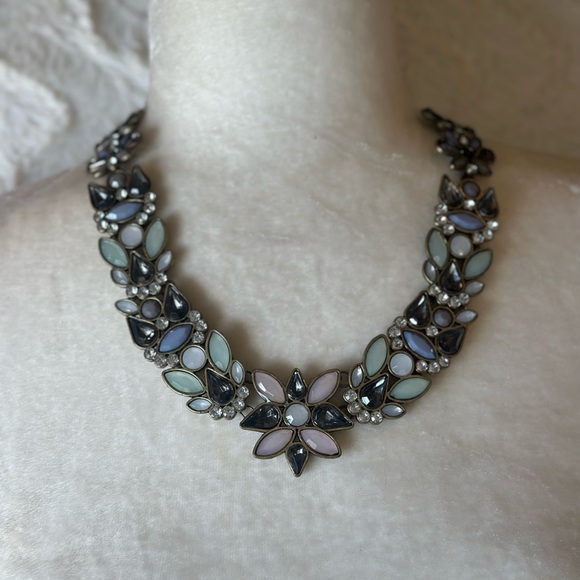 Gemstone Statement Necklace Reversible Gold Metal Chocker - Picture 3 of 13